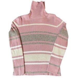 Liz and Co Sweater Women's Ribbed Turtleneck Dusty Rose Cream Tan Y2K Size L